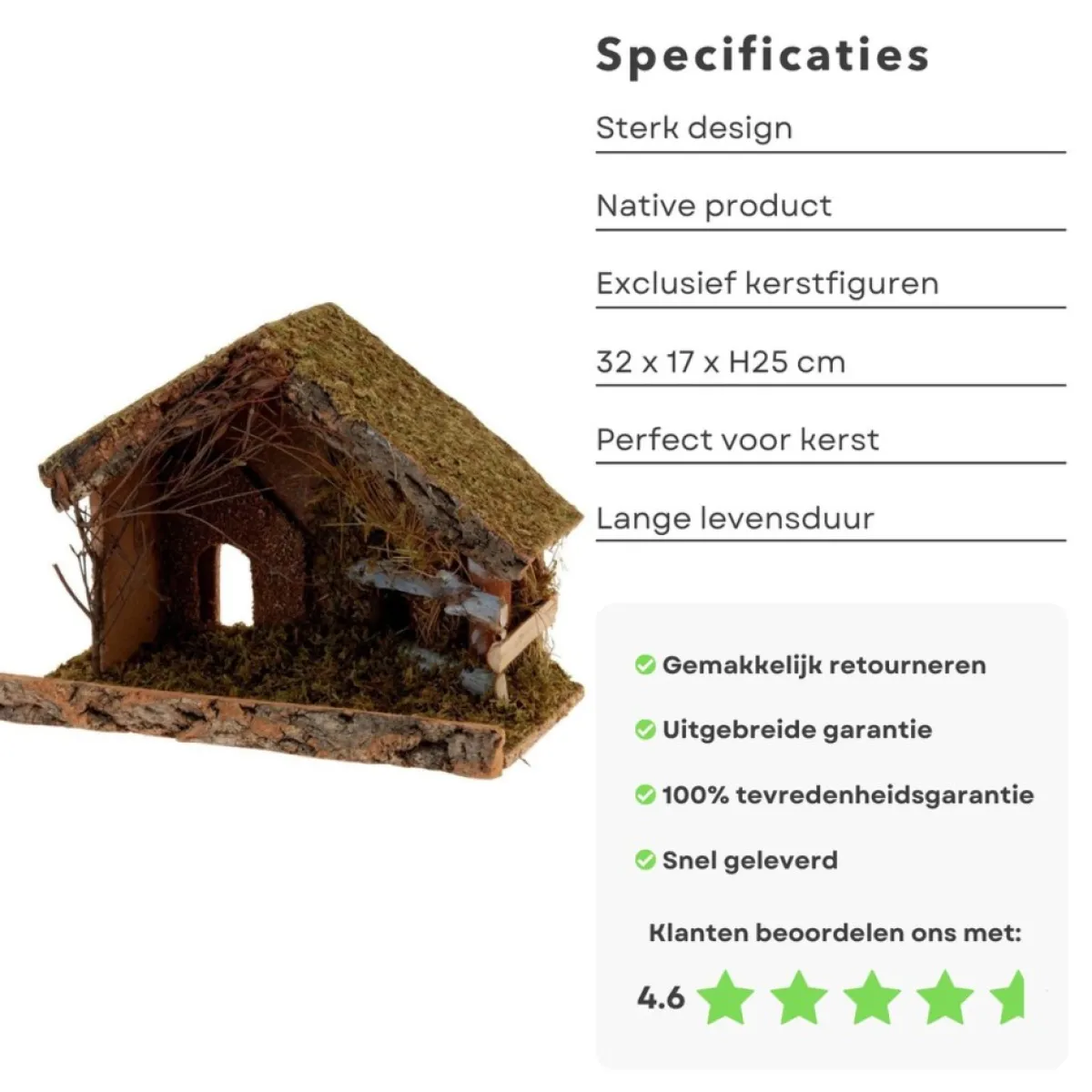 Cheqo Kerststallen>® Kerststal Zonder Figuren - Kersttafereel - Kerstdorp - 32 X 17 X H25Cm