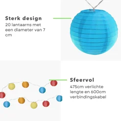 Cheqo ® Lampionnen Slinger - Feestverlichting - Lichtslang - Lichtslinger Lampion - Lampionnen Met Verlichting - Blauw - 4.75 Meter - 20 Lampions Cheap