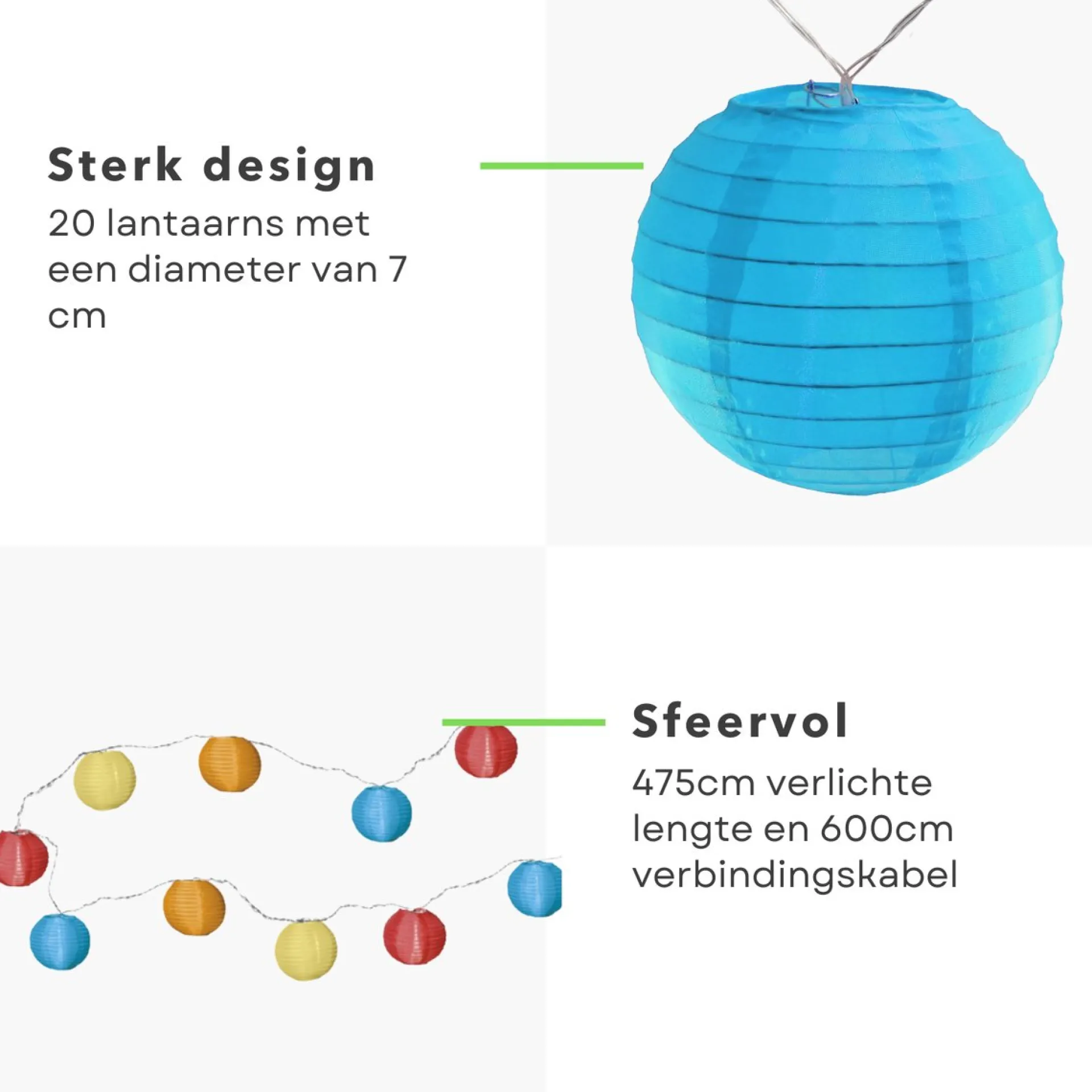 Cheqo ® Lampionnen Slinger - Feestverlichting - Lichtslang - Lichtslinger Lampion - Lampionnen Met Verlichting - Blauw - 4.75 Meter - 20 Lampions Cheap