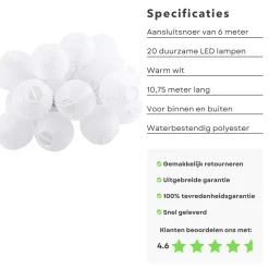 Cheqo ® Lampionnen Slinger - Feestverlichting - Lichtslang - Lichtslinger Lampion - Lampionnen Met Verlichting - Warm Wit - 10.75 Meter - 20 Lampions Store