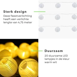 Cheqo ® Lampionnen Slinger - Feestverlichting - Lichtslang - Lichtslinger Lampion - Lampionnen Met Verlichting - Warm Wit - 10.75 Meter - 20 Lampions Store