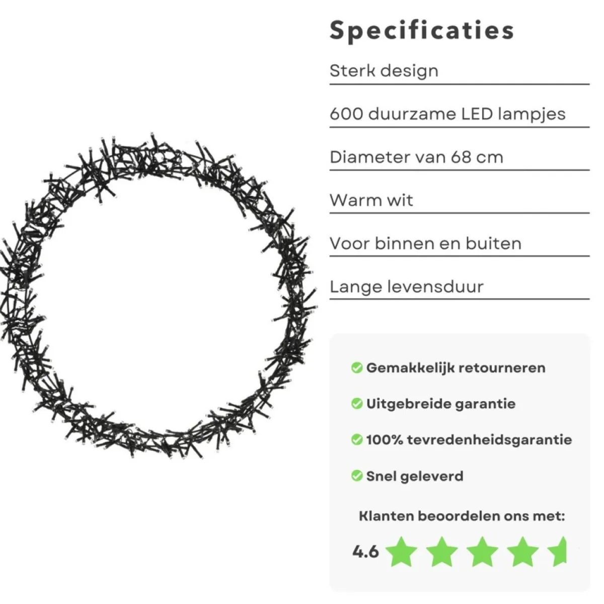 Cheqo Kerstkransen>® Lichtgevende Kerstkrans - Kerstring - Kerstverlichting - Kerstdecoratie - 600 Led - O68Cm - 8 Lichtfuncties - Voor Binnen En Buiten
