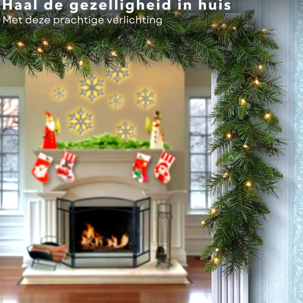 Cheqo Guirlandes>® Xl Guirlande Met Kerstverlichting - Kerstlampjes - Kerstslinger - Warm Wit - 270Cm - 150 Takjes - 50 Led - Met Timer Functie