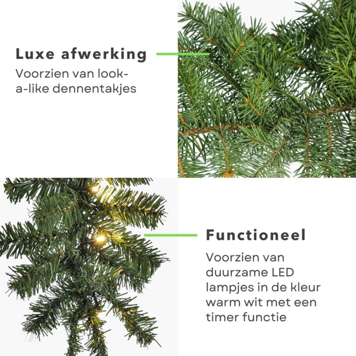 Cheqo Guirlandes>® Xl Guirlande Met Kerstverlichting - Kerstlampjes - Kerstslinger - Warm Wit - 270Cm - 150 Takjes - 35 Led - Met Timer Functie