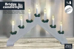 Christmas Decoration Kaarsenbrug - 41 X 6 X 30 Cm -Hout - Wit -7 Leds Outlet