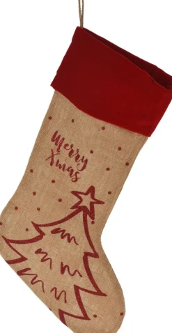 Merkloos Kerstsokken>Christmas Decoration Kerstsokken - 2X St- Rode Rand - H52 Cm - Jute/Polyester