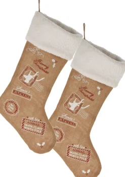 Merkloos Kerstsokken>Christmas Decoration Kerstsokken - 2X St Te Rand - H52 Cm - Jute/Polyester