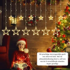 YUCEN Christmasxl Kerstverlichting | Sterrengordijn | Kerst | Kerststerren | Feest Licht Gordijn | Warm Wit Licht | 2,5 M Energie Zuinig | 12 Sterren - Met Afstandsbedieniing Hot