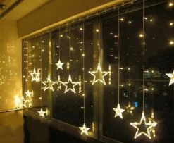 YUCEN Christmasxl Kerstverlichting | Sterrengordijn | Kerst | Kerststerren | Feest Licht Gordijn | Warm Wit Licht | 2,5 M Energie Zuinig | 12 Sterren - Met Afstandsbedieniing Hot