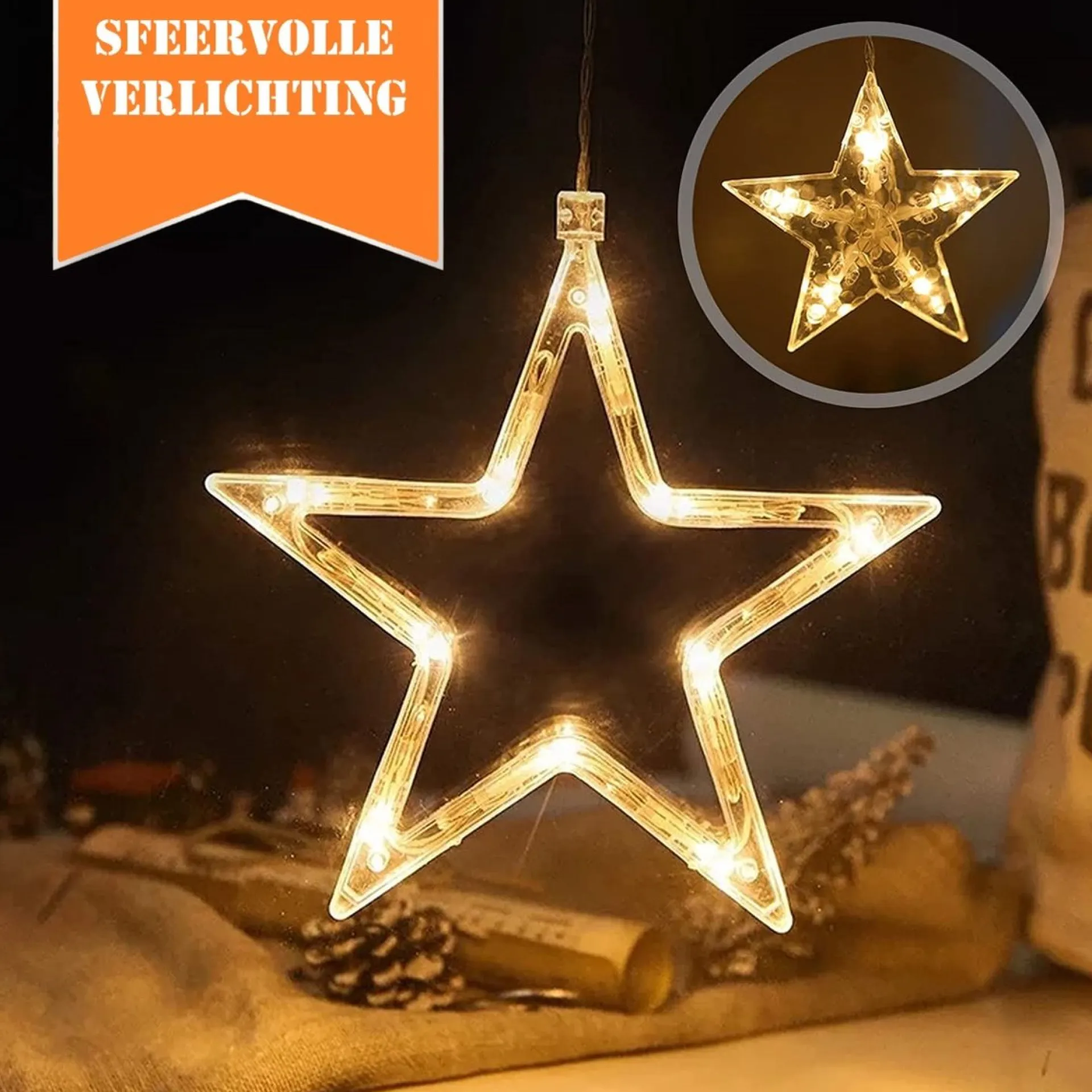 YUCEN Christmasxl Kerstverlichting | Sterrengordijn | Kerst | Kerststerren | Feest Licht Gordijn | Warm Wit Licht | 2,5 M Energie Zuinig | 12 Sterren - Met Afstandsbedieniing Hot