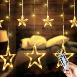 YUCEN Christmasxl Kerstverlichting | Sterrengordijn | Kerst | Kerststerren | Feest Licht Gordijn | Warm Wit Licht | 2,5 M Energie Zuinig | 12 Sterren - Met Afstandsbedieniing Hot