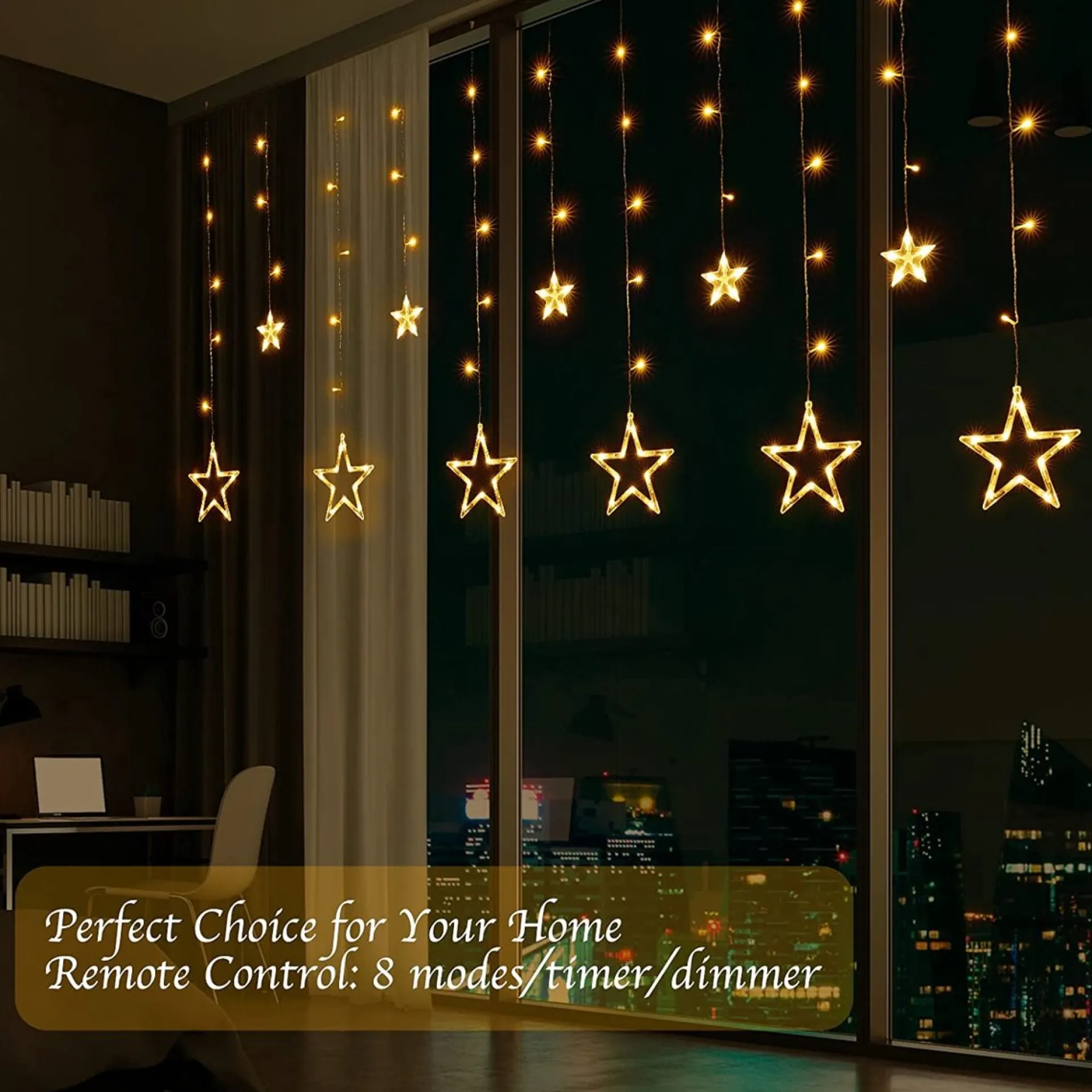 YUCEN Christmasxl Kerstverlichting | Sterrengordijn | Kerst | Kerststerren | Feest Licht Gordijn | Warm Wit Licht | 2,5 M Energie Zuinig | 12 Sterren - Met Afstandsbedieniing Hot