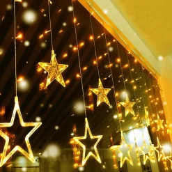 YUCEN Christmasxl Kerstverlichting | Sterrengordijn | Kerst | Kerststerren | Feest Licht Gordijn | Warm Wit Licht | 2,5 M Energie Zuinig | 12 Sterren - Met Afstandsbedieniing Hot