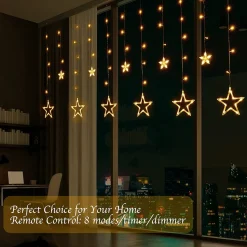 YUCEN Christmasxl Kerstverlichting | Sterrengordijn | Kerst | Kerststerren | Feest Licht Gordijn | Warm Wit Licht | 5 M Energie Zuinig | 24 Sterren - Inclusief Afstandsbediening - Extra Lang 5 Meter! Cheap