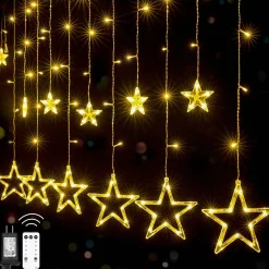 YUCEN Christmasxl Kerstverlichting | Sterrengordijn | Kerst | Kerststerren | Feest Licht Gordijn | Warm Wit Licht | 5 M Energie Zuinig | 24 Sterren - Inclusief Afstandsbediening - Extra Lang 5 Meter! Cheap