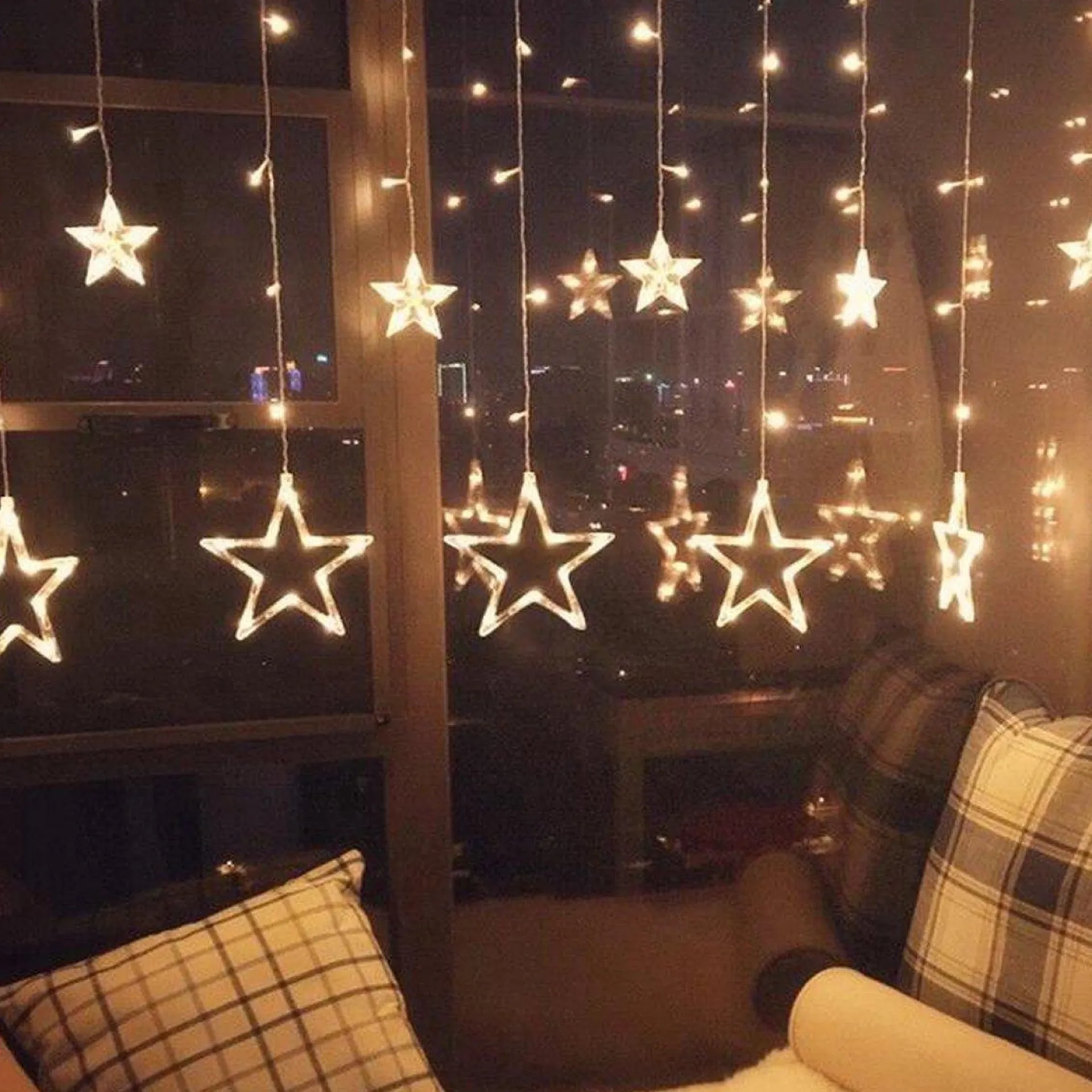 YUCEN Christmasxl Kerstverlichting | Sterrengordijn | Kerst | Kerststerren | Feest Licht Gordijn | Warm Wit Licht | 5 M Energie Zuinig | 24 Sterren - Inclusief Afstandsbediening - Extra Lang 5 Meter! Cheap