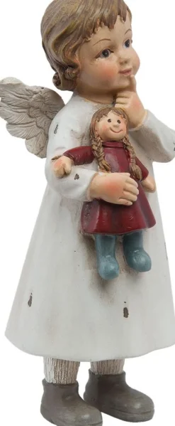 Clayre u0026 Eef Kerstbeelden>Clayre & Eef Beeld Engel 6X5X14 Cm Wit Polyresin Kerstdecoratie