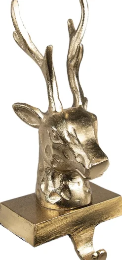 Clayre u0026 Eef Kerstsokken>Clayre & Eef Haak Kerstsok Rendier 27 Cm Goudkleurig Aluminium