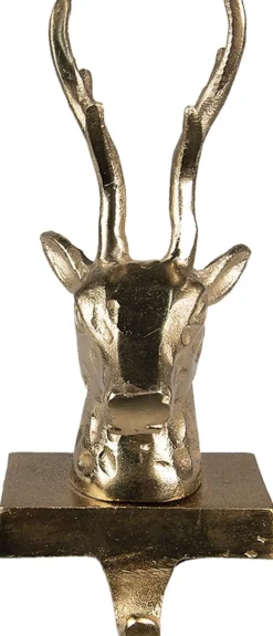 Clayre u0026 Eef Kerstsokken>Clayre & Eef Haak Kerstsok Rendier 27 Cm Goudkleurig Aluminium