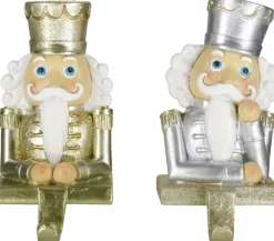 Clayre u0026 Eef Kerstsokken>Clayre & Eef Haak Kerstsok Set Van 2 Notenkraker 12 Cm Goudkleurig Kunststof Kerstdecoratie