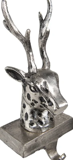 Clayre u0026 Eef Kerstsokken>Clayre & Eef Haak Kerstsok Rendier 28 Cm Zilverkleurig Aluminium