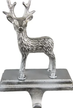 Clayre u0026 Eef Kerstsokken>Clayre & Eef Haak Kerstsok Rendier 21 Cm Zilverkleurig Aluminium