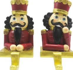 Clayre u0026 Eef Kerstsokken>Clayre & Eef Haak Kerstsok Set Van 2 Notenkraker 12 Cm Rood Goudkleurig Kunststof Kerstdecoratie