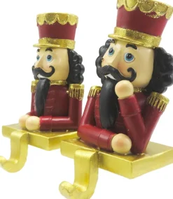 Clayre u0026 Eef Kerstsokken>Clayre & Eef Haak Kerstsok Set Van 2 Notenkraker 12 Cm Rood Goudkleurig Kunststof Kerstdecoratie