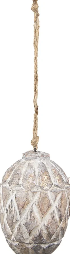 Clayre u0026 Eef Kersthanger>Clayre & Eef Hanger Dennenappel O 11X15 Cm Bruin Grijs Hout Woondecoratie