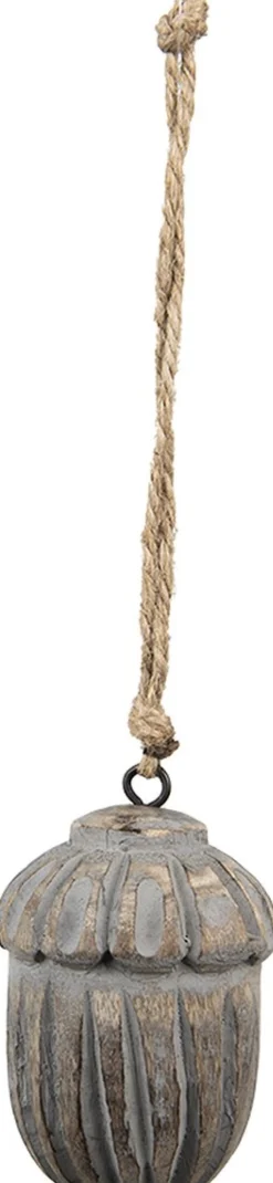 Clayre u0026 Eef Kersthanger>Clayre & Eef Hanger Eikel O 5X8 Cm Grijs Bruin Hout Woondecoratie