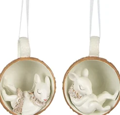 Clayre u0026 Eef Kersthanger>Clayre & Eef Hanger Muis Set Van 2 10X7X6 Cm Beige Polyresin