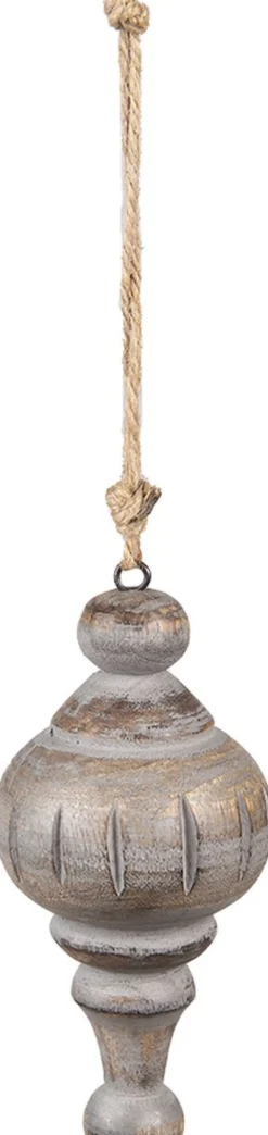 Clayre u0026 Eef Kersthanger>Clayre & Eef Hanger O 7X15 Cm Grijs Bruin Hout Woondecoratie