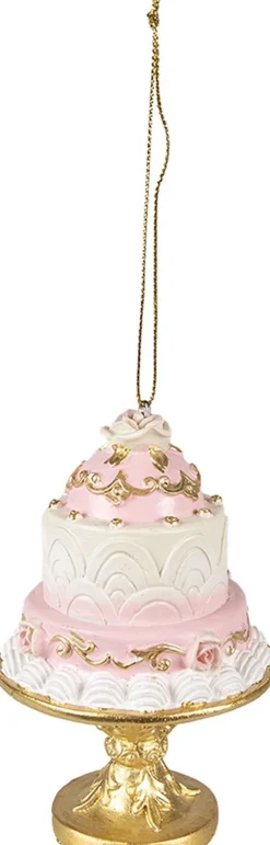 Clayre u0026 Eef Kersthanger>Clayre & Eef Hanger Taart O 7X11 Cm Roze Wit Kunststof Woondecoratie