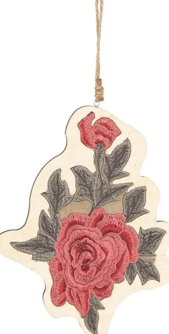 Clayre u0026 Eef Kersthanger>Clayre & Eef Hanger 27X20 Cm Roze Groen Hout Bloem Woondecoratie