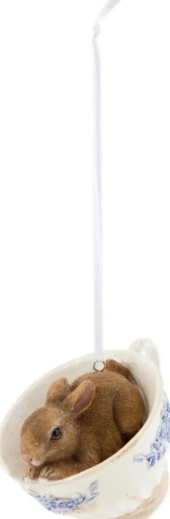 Clayre u0026 Eef Kersthanger>Clayre & Eef Hanger 9X7X7 Cm Bruin Wit Kunststof Rond Paasdecoratie