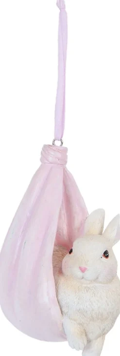 Clayre u0026 Eef Kersthanger>Clayre & Eef Hanger 5X7X10 Cm Roze Kunststof Konijn Paasdecoratie