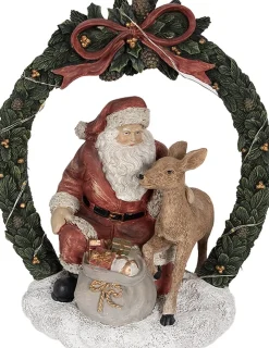 Clayre u0026 Eef Kerstbeelden>Clayre & Eef Kerstdecoratie Met Led-Verlichting Kerstman 23 Cm Rood Polyresin