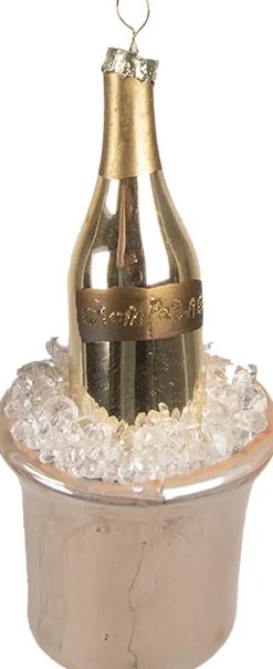 Clayre u0026 Eef Kersthanger>Clayre & Eef Kersthanger Fles 13 Cm Goudkleurig Glas Kerstboomversiering