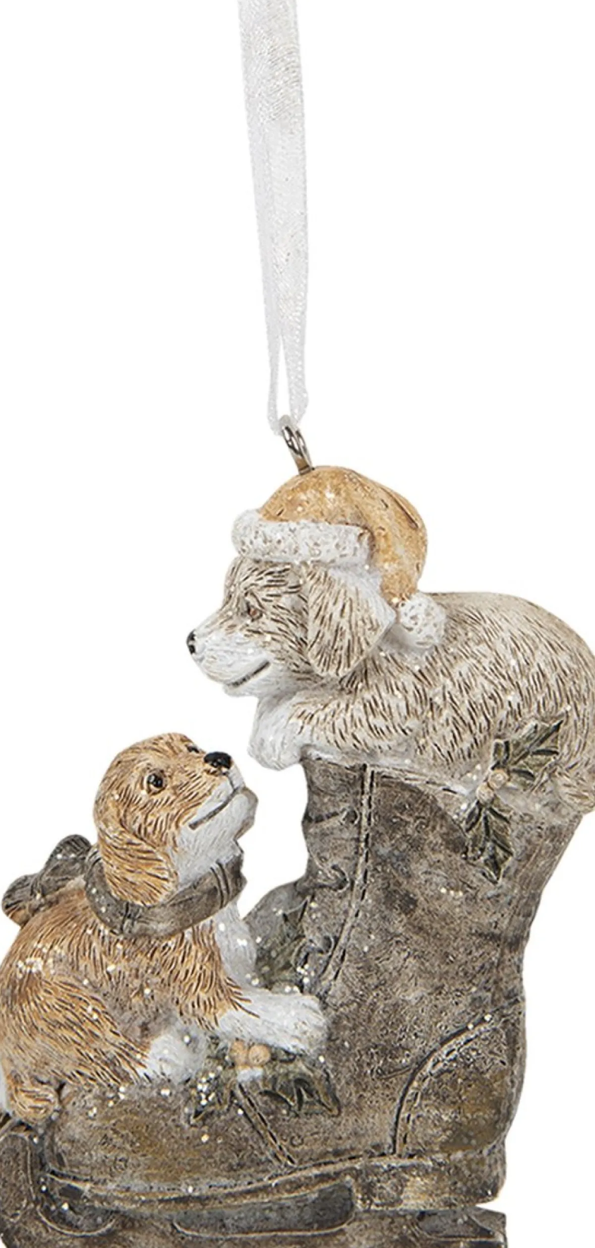 Clayre u0026 Eef Kersthanger>Clayre & Eef Kersthanger Hond 6X2X8 Cm Bruin Polyresin Kerstbal