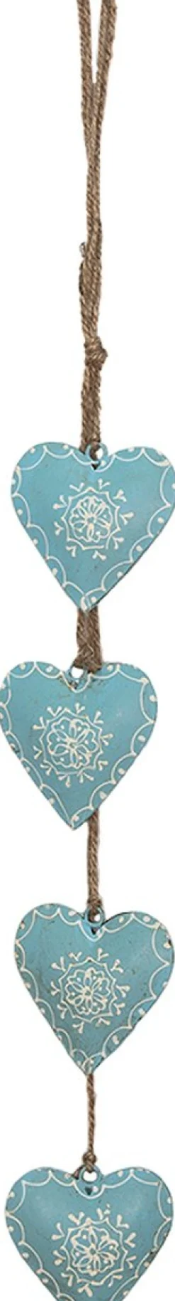 Clayre u0026 Eef Kersthanger>Clayre & Eef Kersthanger Harten 8X60 Cm Blauw Ijzer Bloem Kerstbal