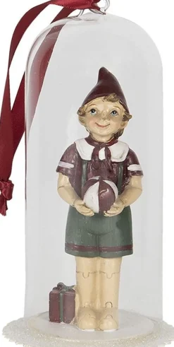 Clayre u0026 Eef Kersthanger>Clayre & Eef Kersthanger 8X8X15 Cm Wit Groen Kunststof Glas Rond Kerstbal