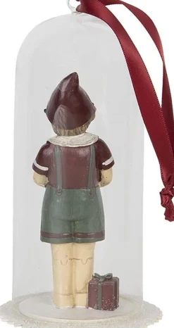 Clayre u0026 Eef Kersthanger>Clayre & Eef Kersthanger 8X8X15 Cm Wit Groen Kunststof Glas Rond Kerstbal