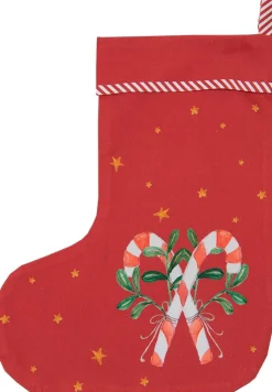 Clayre u0026 Eef Kerstsokken>Clayre & Eef Kerstsok Decoratie Kerstsok 30X40 Cm Rood Katoen Zuurstok Kerst Kerstsok Hanger