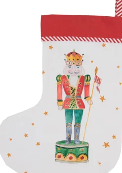 Clayre u0026 Eef Kerstsokken>Clayre & Eef Kerstsok Decoratie Kerstsok 30*40 Cm Wit Rood Katoen Notenkraker Kerstsok Hanger