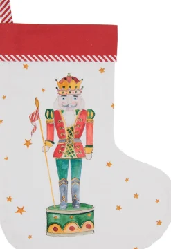 Clayre u0026 Eef Kerstsokken>Clayre & Eef Kerstsok Decoratie Kerstsok 30*40 Cm Wit Rood Katoen Notenkraker Kerstsok Hanger