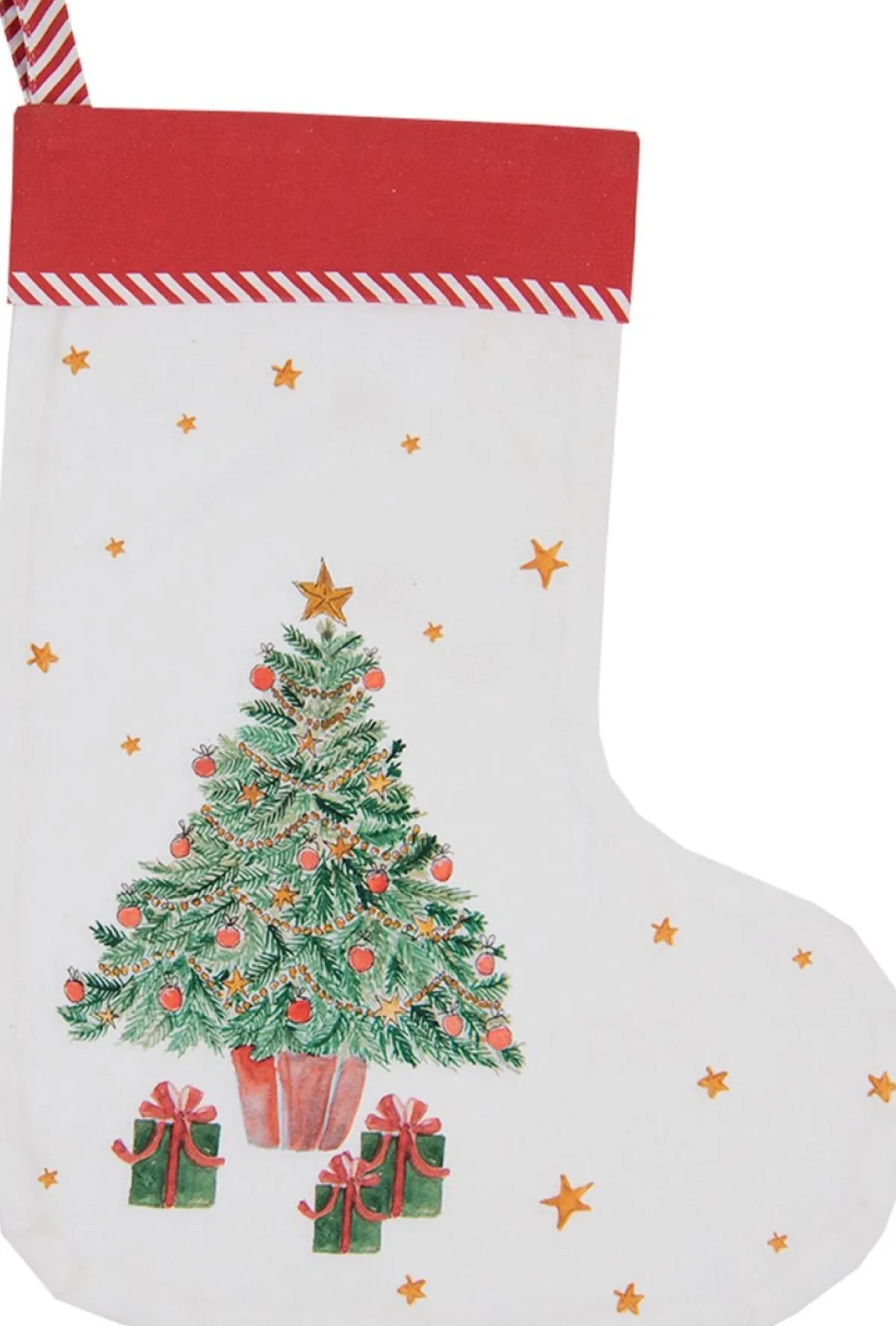 Clayre u0026 Eef Kerstsokken>Clayre & Eef Kerstsok Decoratie Kerstsok 30X40 Cm Wit Rood Katoen Kerstboom Kerstsok Hanger