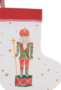 Clayre u0026 Eef Kerstsokken>Clayre & Eef Kerstsok Kerstsok 30X40 Cm Wit Rood Katoen Notenkraker