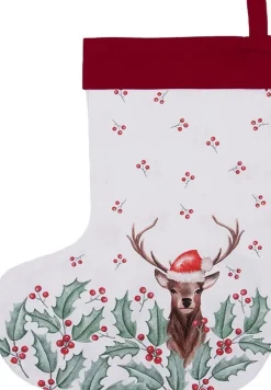 Clayre u0026 Eef Kerstsokken>Clayre & Eef Kerstsok Kerstsok 30X40 Cm Wit Rood Katoen