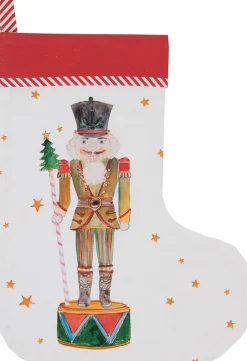 Clayre u0026 Eef Kerstsokken>Clayre & Eef Kerstsok Kerstsok 30X40 Cm Wit Rood Katoen Notenkraker