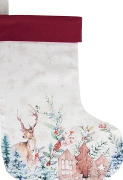 Clayre u0026 Eef Kerstsokken>Clayre & Eef Kerstsok 30X40 Cm Wit Rood Katoen Kerstsok